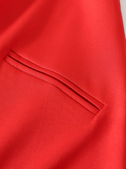 Կանացի էլեգանտ կարմիր բլեյզեր բաճկոն՝ առանց ճարմանդի, բաց առջևով, երկար թևքերով վերարկու, լվացքի մեքենայով լվացվող H-Silhouette միագույն, բոլոր եղանակների գրասենյակային և առօրյա հագուստի համար