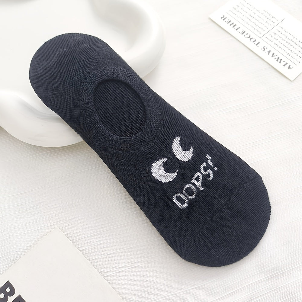 4 Pairs of Women's Boat Socks, Thin Spring and Autumn Style Cute Big Eyes Female Solid Color Anti-slip Invisible Socks Couple Models