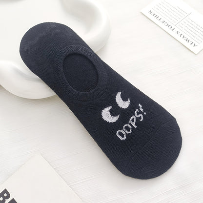4 Pairs of Women's Boat Socks, Thin Spring and Autumn Style Cute Big Eyes Female Solid Color Anti-slip Invisible Socks Couple Models