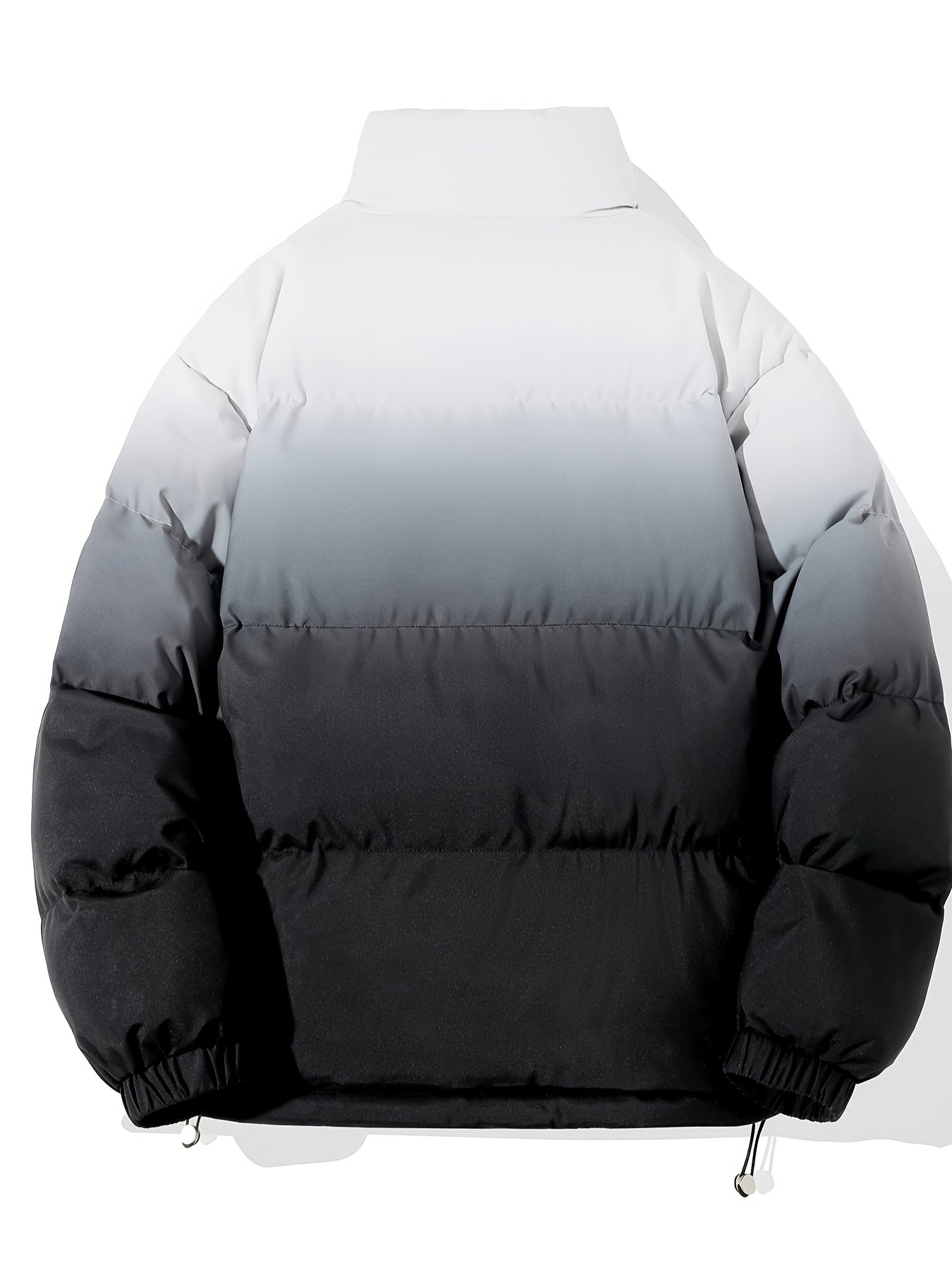 1 հատ տղամարդու փողոցային ոճի վերարկու՝ կանգնած օձիքով, այբուբենի նախշերով, սովորական չափսերով, լարերով, չձգվող գործվածքով պոլիեսթեր, 100% պոլիեսթերային լցոն, երկար թևքերով, ամենօրյա տաք, գրադիենտային բաճկոն՝ աշնանային և ձմեռային համար