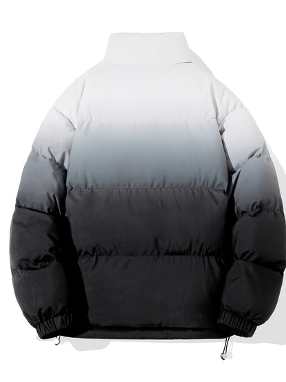 1 հատ տղամարդու փողոցային ոճի վերարկու՝ կանգնած օձիքով, այբուբենի նախշերով, սովորական չափսերով, լարերով, չձգվող գործվածքով պոլիեսթեր, 100% պոլիեսթերային լցոն, երկար թևքերով, ամենօրյա տաք, գրադիենտային բաճկոն՝ աշնանային և ձմեռային համար