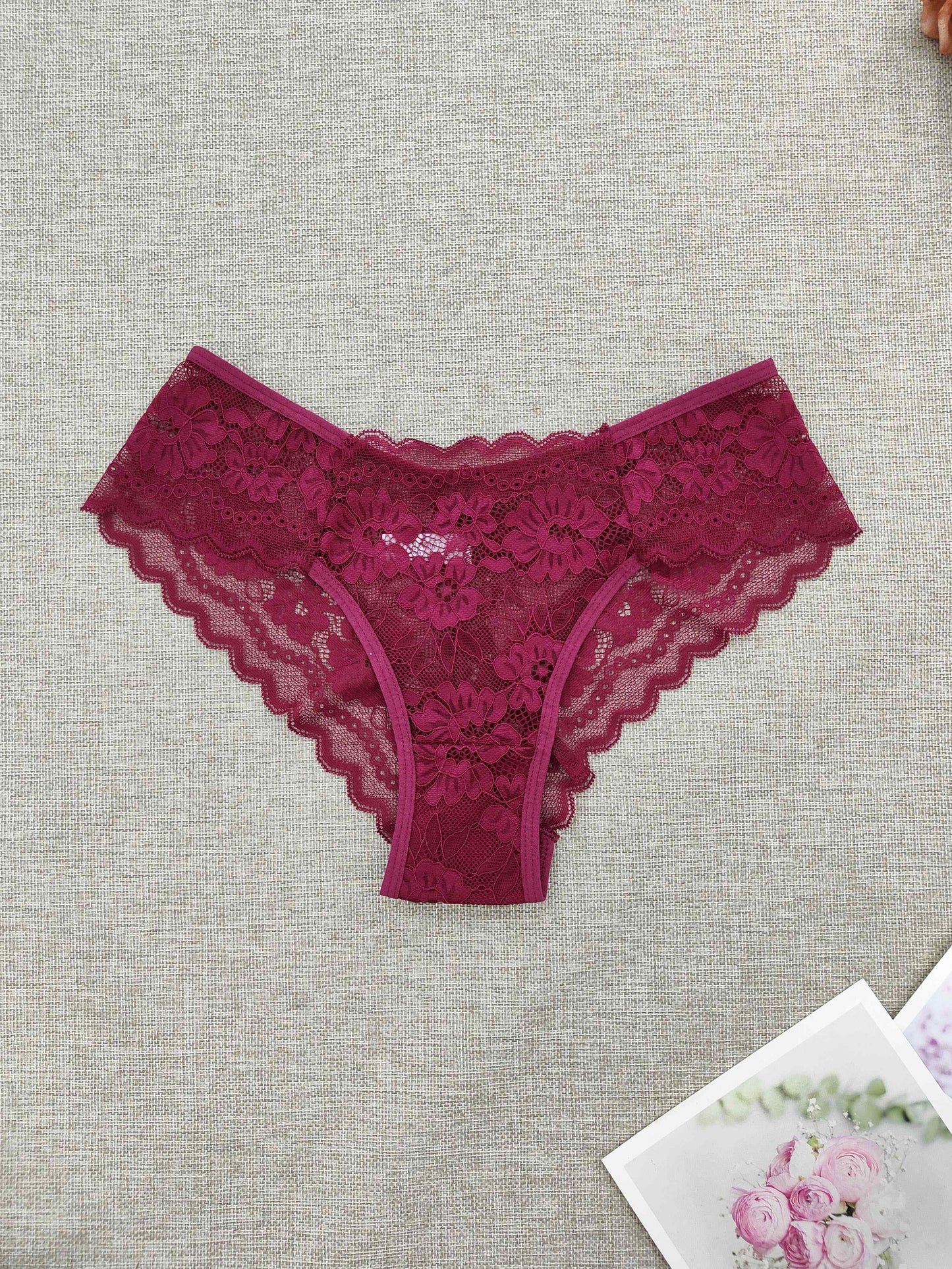 6-Pack Women's Semi-Sheer Lace Bikini Panties - Full Coverage