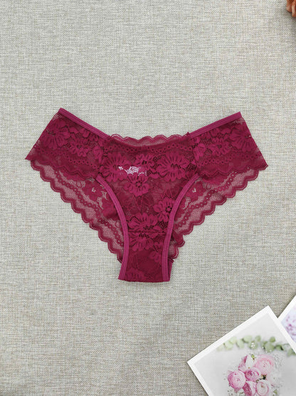 6-Pack Women's Semi-Sheer Lace Bikini Panties - Full Coverage