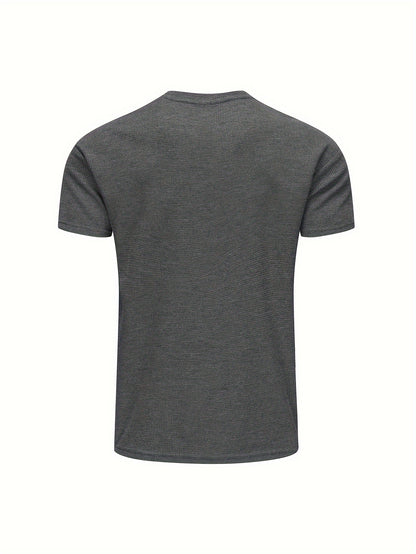 Men's Solid T-shirt With Chest Pocket, Casual Short Sleeve Crew Neck Tee, Men's Clothing For Summer Outdoor