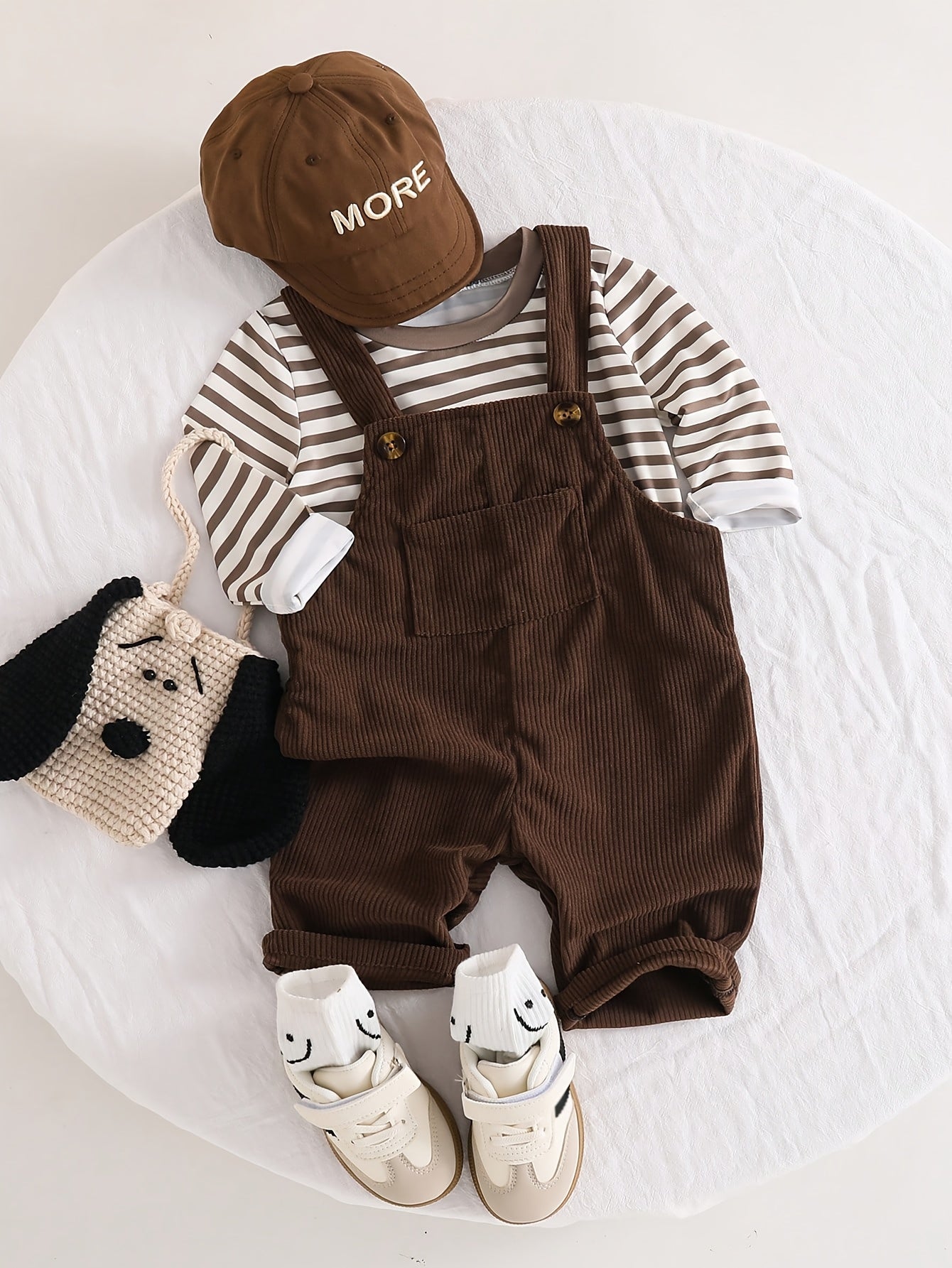 Baby Boys' Coffee-Stripe Long-Sleeve Overalls Set, Casual 2-Piece