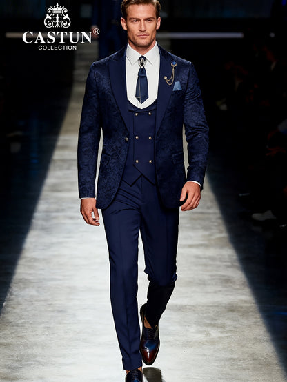 Men's 3-Piece Floral Skinny Fit Suit with Peak Lapels