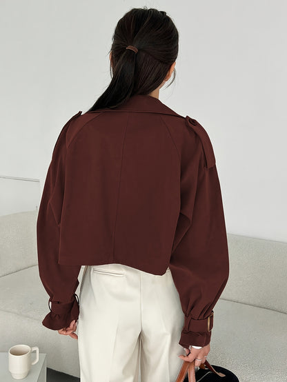 Կանացի էլեգանտ միագույն կարճ քամուց պաշտպանիչ բաճկոն - թեթև, բազմակողմանի վերնազգեստ առօրյա և պաշտոնական հանդերձանքի համար, հեշտ խնամքի համար՝ ձեռքով լվացում/քիմմաքրում, դիմացկուն գործվածք