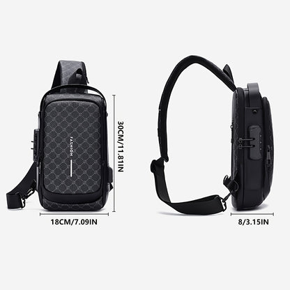 Elegant Black Crossbody Bag with Adjustable Strap, Anti-Theft Zipper Closure, and Polyester Lining - Stylish Chest Bag for Men and Women, Secure Travel Bag Patterned Chest Bag Durable Zipper Closure
