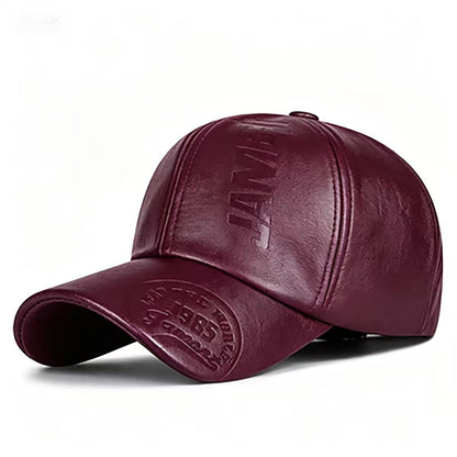 Unisex Embossed Letter Baseball Cap Adjustable PU Leather Hat