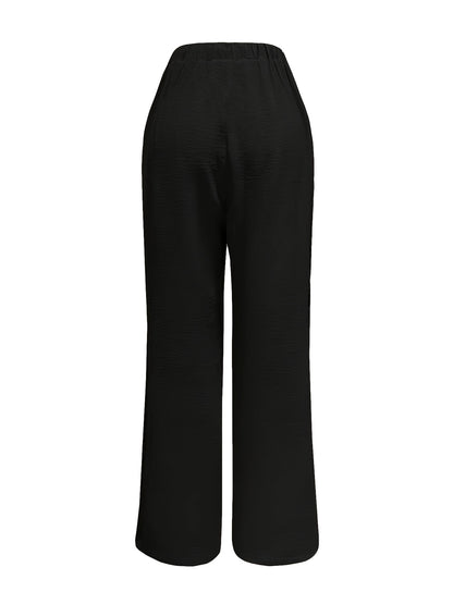 Women's Casual Straight Leg Polyester Trousers with Ruffle Detail