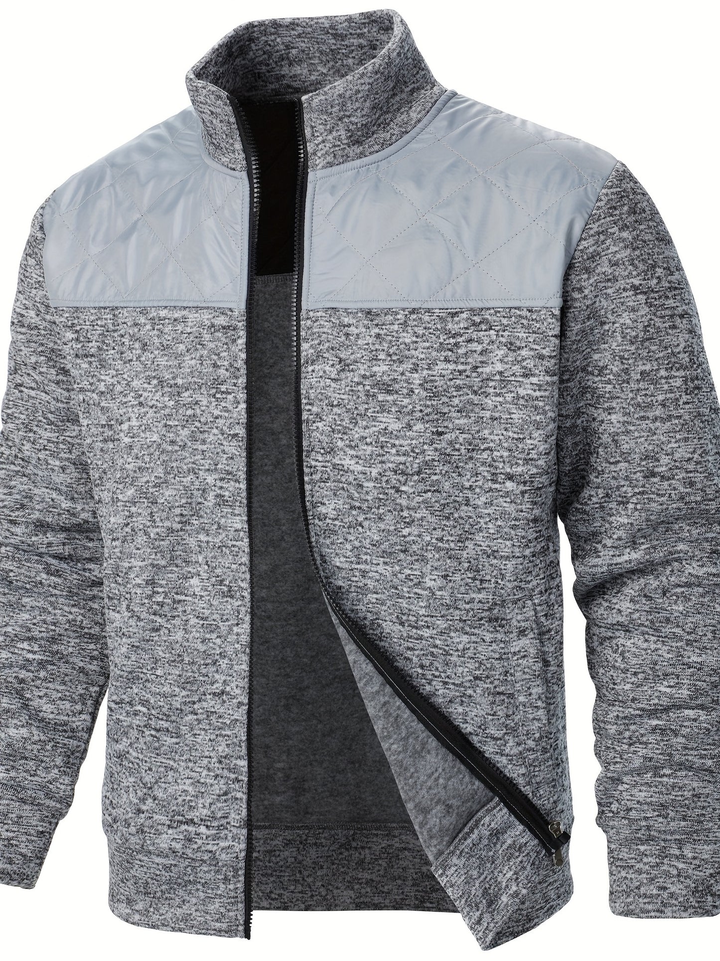 Men's Casual Quilted Polyester Jacket with Stand Collar
