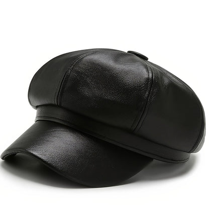PU Leather Beanie Hat For Women, Waterproof,  Round Bucket Hat With Faux Fur Pom Pom,  Stylish Winter Hat For Fall/Winter/Spring