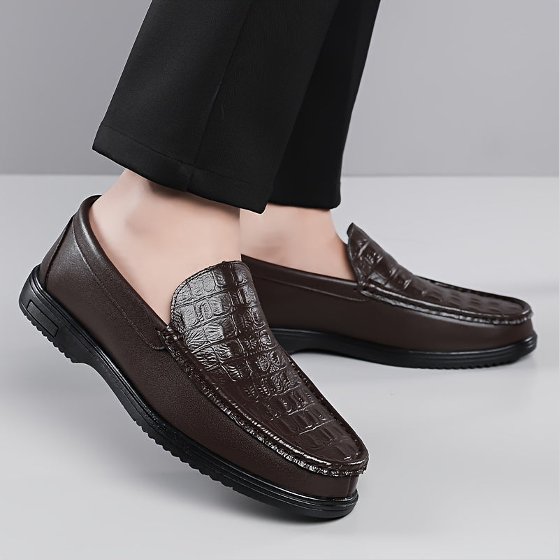 Men's Crocodile-Embossed Slip-On Loafers, Soft Rubber Sole