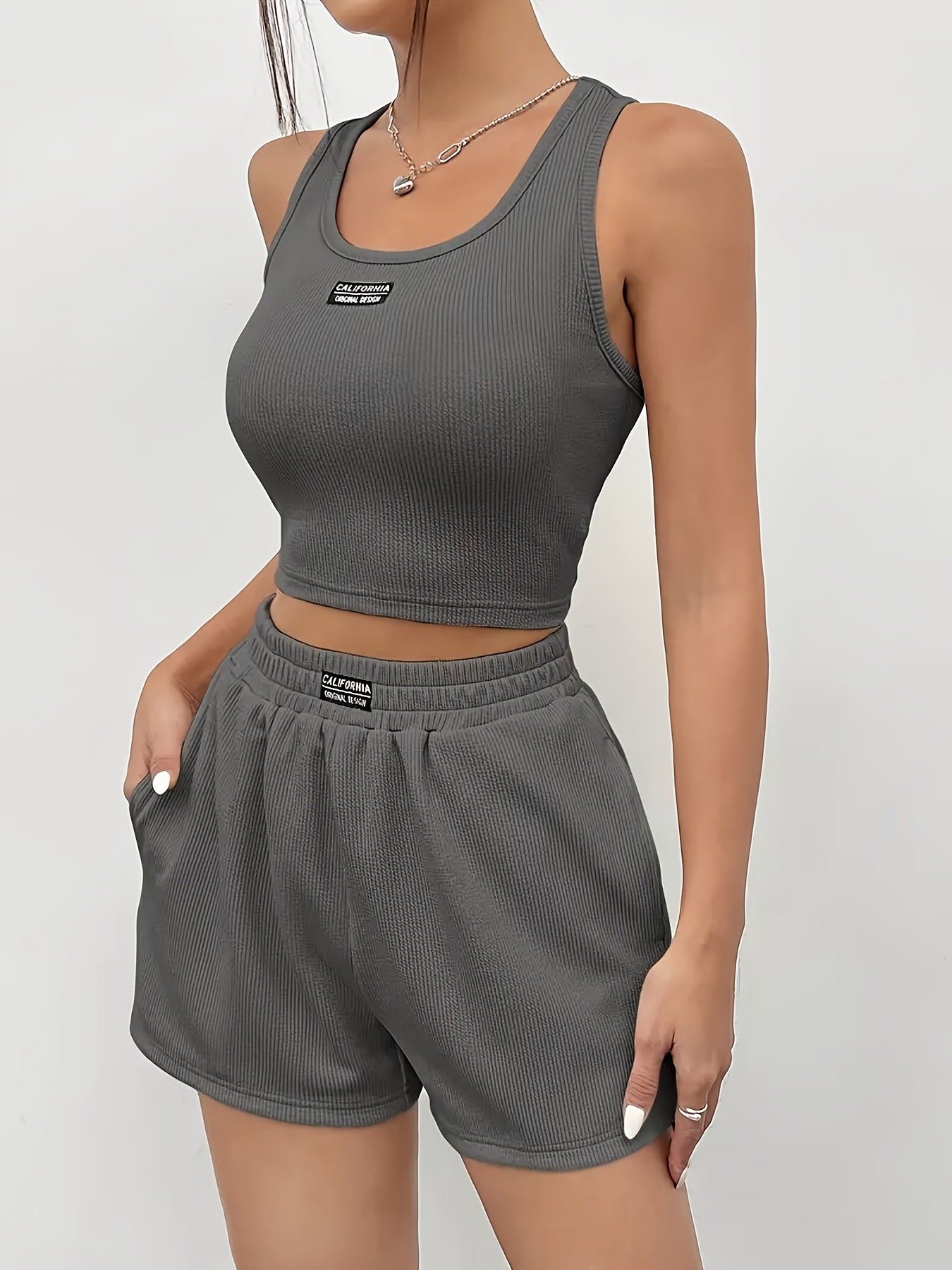 Women’s Fitted Tank Top and Shorts Set for Spring Summer
