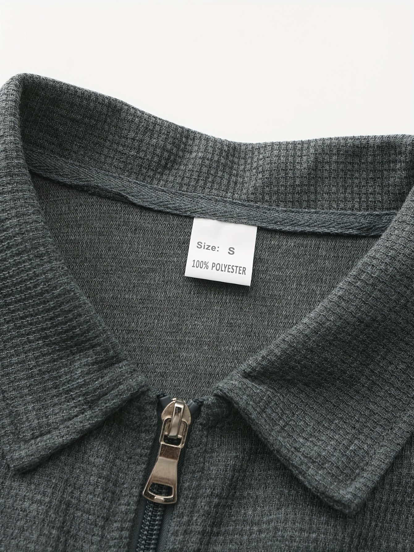 1pc Men'S Casual Polyester Zip-Up Jacket with Lapel Collar, Solid Color, Slight Stretch, Woven Fabric, Regular Fit, No Lining - Spring/Fall Outerwear