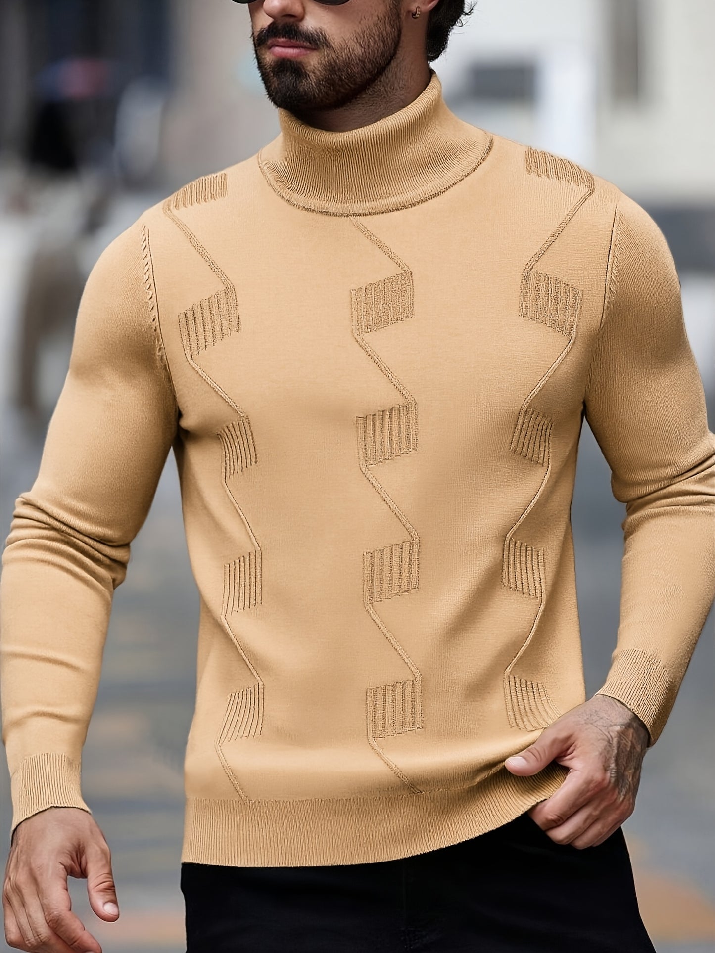 Men's Autumn/Winter High-Neck Sweater, Men's Winter High-Neck Pullover Knit Sweater, Men's Winter Clothing, Men's Sweater, Christmas Sweater, Men's Christmas Sweater, Winter Men's Apparel, New Year's Apparel, Men's Christmas