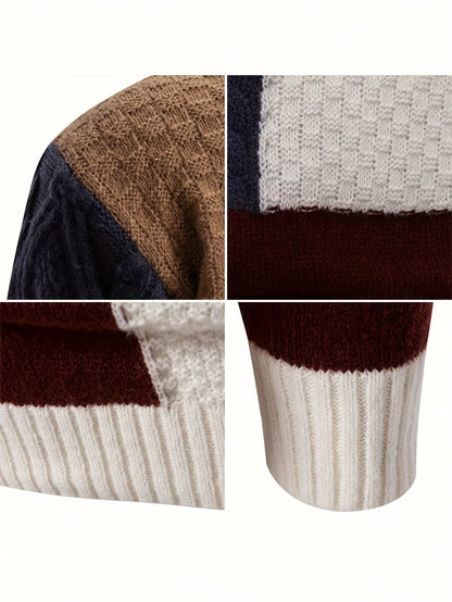 Տղամարդու աշուն/ձմեռ կորեական ոճի նորաձև, գունային բլոկներով, կանգնած օձիքով, երկար թևքերով, ազատ չափսի, ամենօրյա, բազմակողմանի, հարմարավետ, ամենօրյա օգտագործման համար նախատեսված սվիտեր