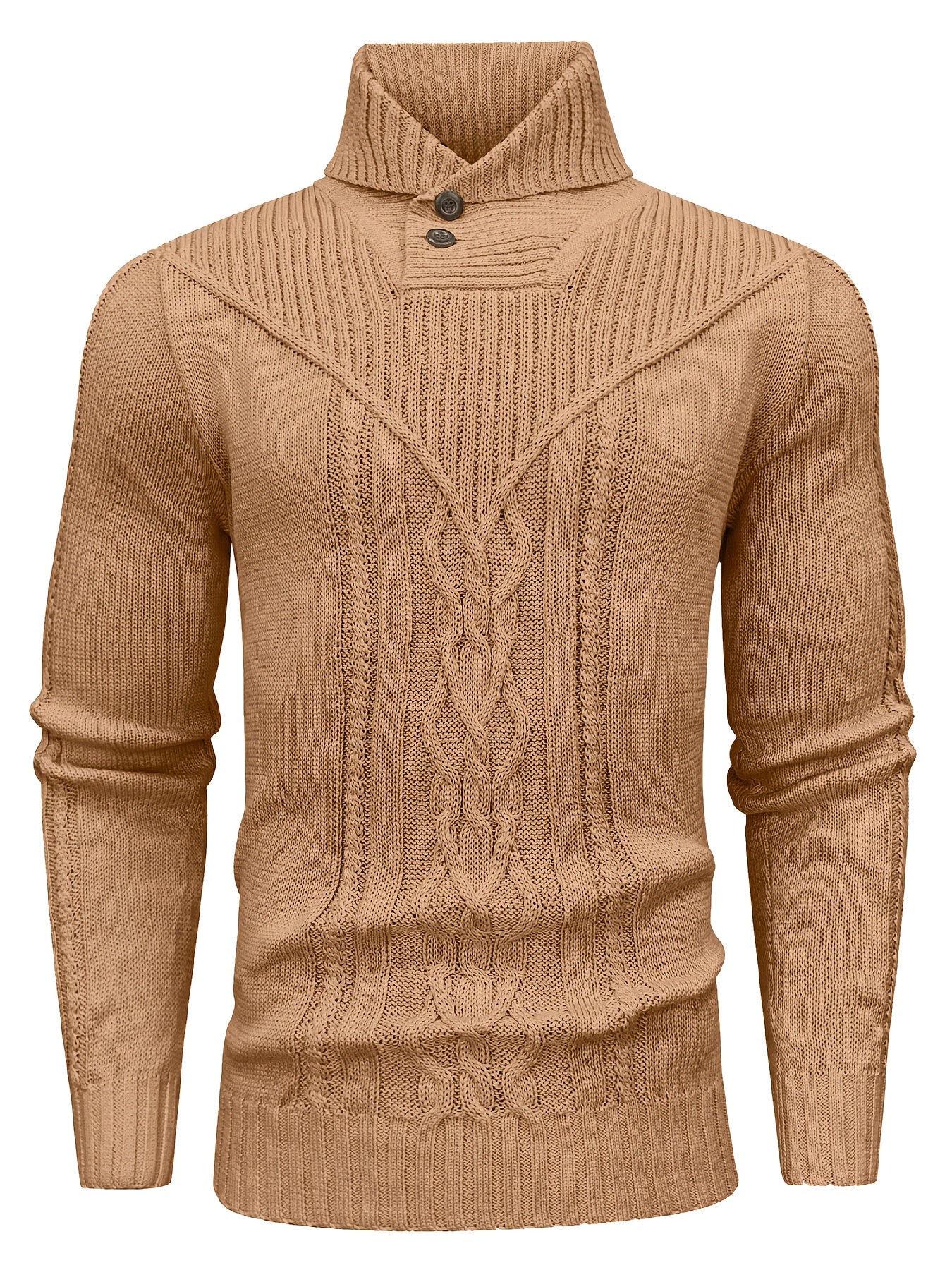 Տղամարդու բարձր օձիքով տաք տրիկոտաժե սվիտեր - ձգվող նորաձև ժապավենավոր սվիտեր, էլեգանտ ջենտլմենական կարդիգան