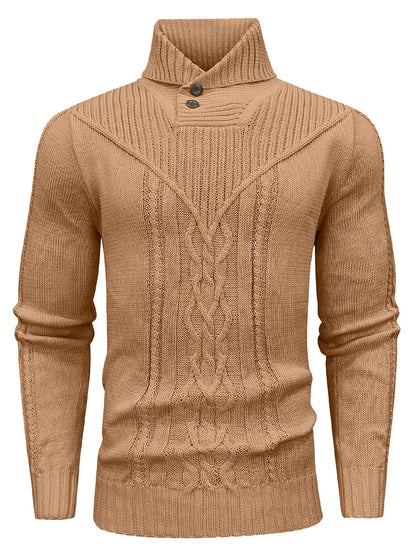 Տղամարդու բարձր օձիքով տաք տրիկոտաժե սվիտեր - ձգվող նորաձև ժապավենավոր սվիտեր, էլեգանտ ջենտլմենական կարդիգան