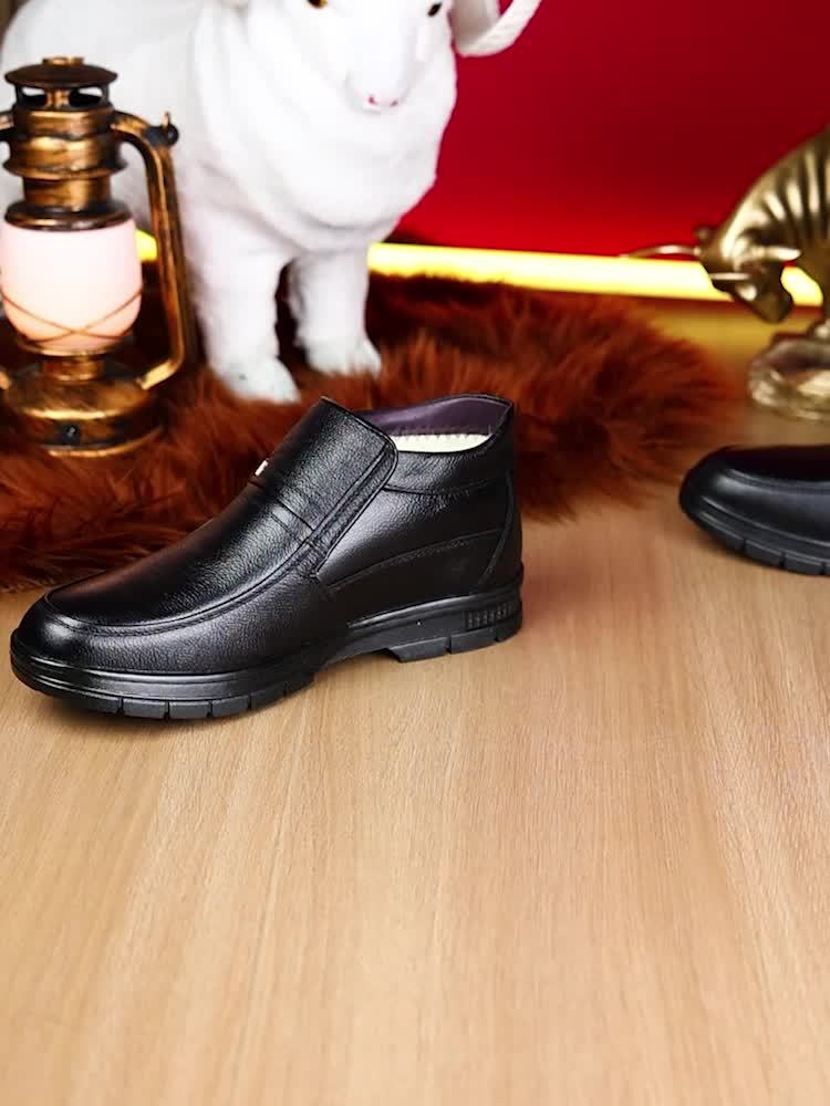 Genuine Leather 2025 Snow Boots Shoes Top Layer Cowhide Men's Boots Winter New Fashion Versatile Litchi Pattern Soft Leather Thick Sole Warm Shoes -Lined Work Boots Inner Filling with Cold Resistant Warmth, Warmth Locking Pow