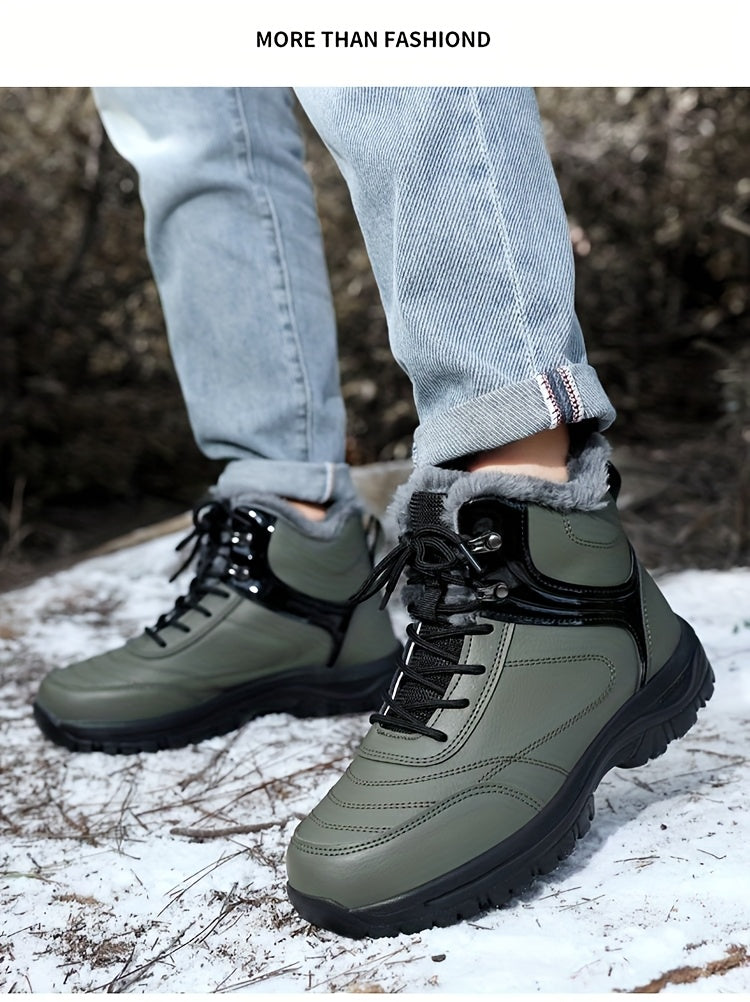 Men'S High-Top Snow Boots for Winter, Featuring Thickened Fleece for Warmth, Designed for Outdoor Activities with Slip-Resistant And Wear-Resistant Properties.