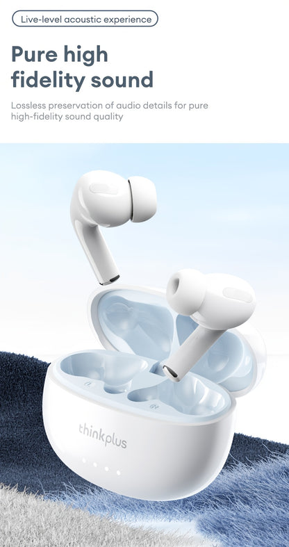 Lenovo ThinkPlus Hifi Panoramic Stereo Earbuds - Crystal Clear Sound, Ergonomic Design, Long Battery Life, Advanced Noise Cancellation, USB-C Fast Charging Case, Wireless Audio|Ergonomic Earbuds|Compact Design, Earbud Case