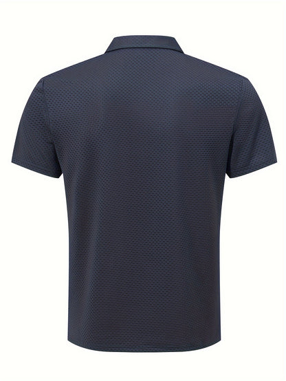 Men'S Middle East Inspired Geometric Pattern Casual Nylon Knit Shirt with Lapel Collar and Button Details, Regular Fit Short Sleeve Breathable Summer Top