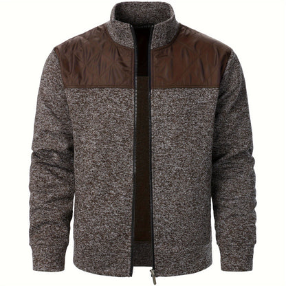 Men's Blocking Quilted Jacket For Spring And Autumn, Casual Stylish Outdoor Stand Collar Coat As Gift