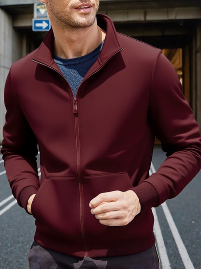 Men'S Lightweight Zip-Up Jacket - Stand Collar Windproof Coat with Full-Zip Closure, Front Pockets - Gym, Hiking, Casual Outerwear - Easy-Care Zipper Jacket for Everyday & Active Lifestyles, Gym Wear, Sleek Design, Durable Co