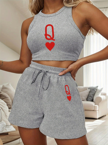 Casual Women's Two-Piece Printed Top and Shorts Set