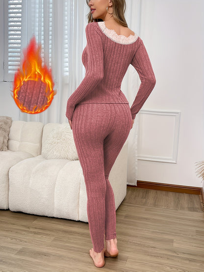 Women's Pleated Lace Long Sleeve Pants Set