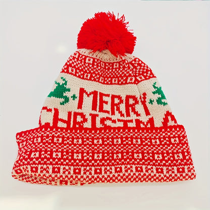 Women'S Christmas Hat - Thick Winter Beanie with Merry Christmas Text, Stretchy Elastic Band for Cold Weather, Red & Green Holiday Colors - Cozy Party, Office, Everyday Winter Cap - Festive Holiday Headwear Gift for Women, Se