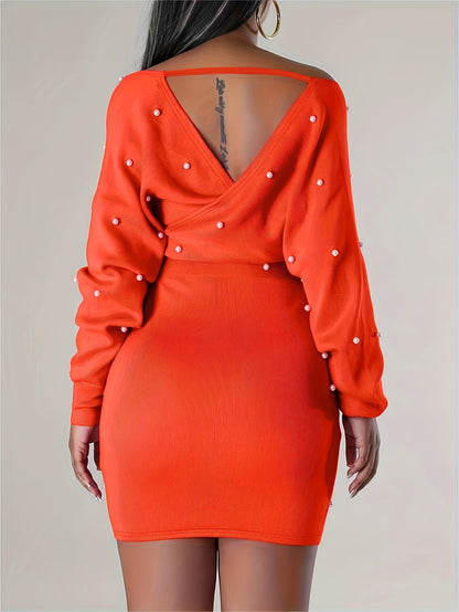 Women'S Clothing: Off-Shoulder Dress with Long Sleeves And Beaded Bodycon Style