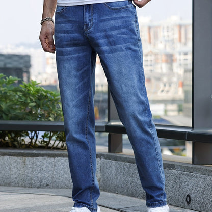 Men's Slim-Fit Stretch Denim Jeans - Casual Street Style, Mid-Rise, Light Blue, Comfortable & Versatile for All Seasons