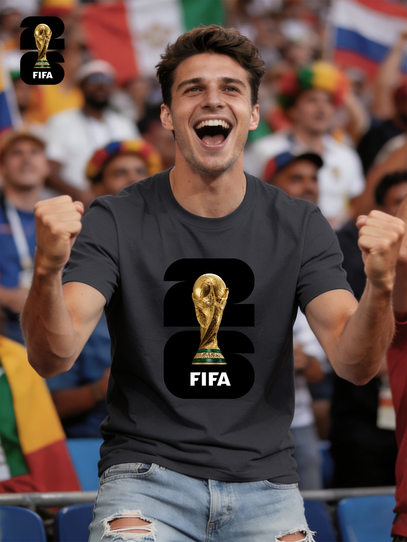 Men's Breathable Summer T-Shirt with FIFA World Cup Print