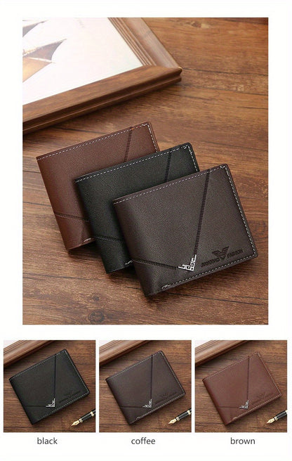 Men's Wallet Short Money Clip, Fashion Multi-card Lychee Pattern Horizontal Splicing PU Leather Clip Christmas Gift