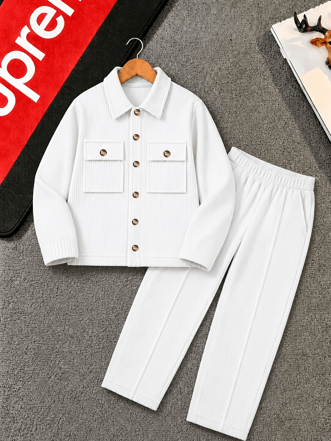 Boys' Casual Corduroy 2-Piece Jacket and Pants Set for Fall