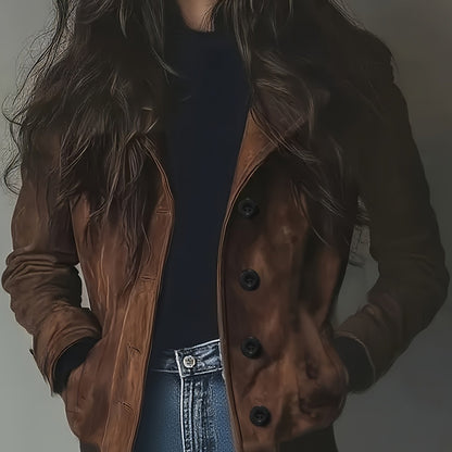 Կանացի վինտաժային ոճով արհեստական ​​մորթուց բաճկոն - երկար թևքերով, կոճակներով, շագանակագույն, աշնանային և ձմեռային առօրյա ոճով, ձմեռային առօրյա հագուստ | Վինտաժային բաճկոն | կոճակներով բաճկոն