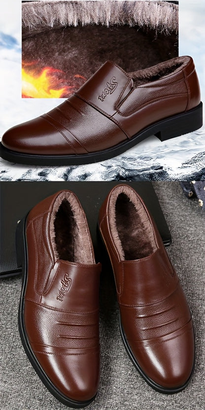 Genuine Men's Slip-On Casual Shoes - Winter -Lined Warm Business Shoes - Versatile Outdoor Men's Shoes