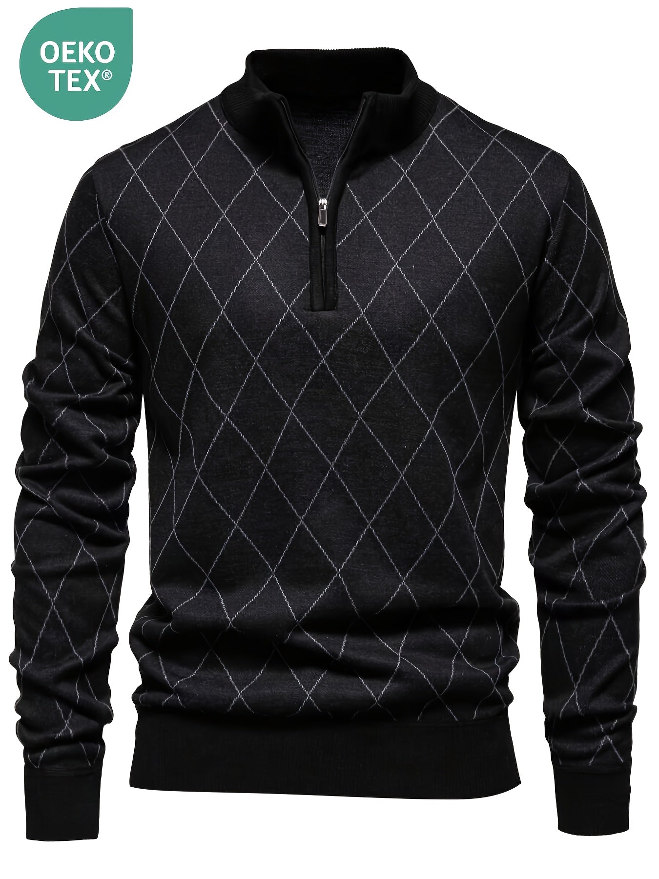 Men's Casual Quarter Zip Knit Sweater with Geometric Pattern