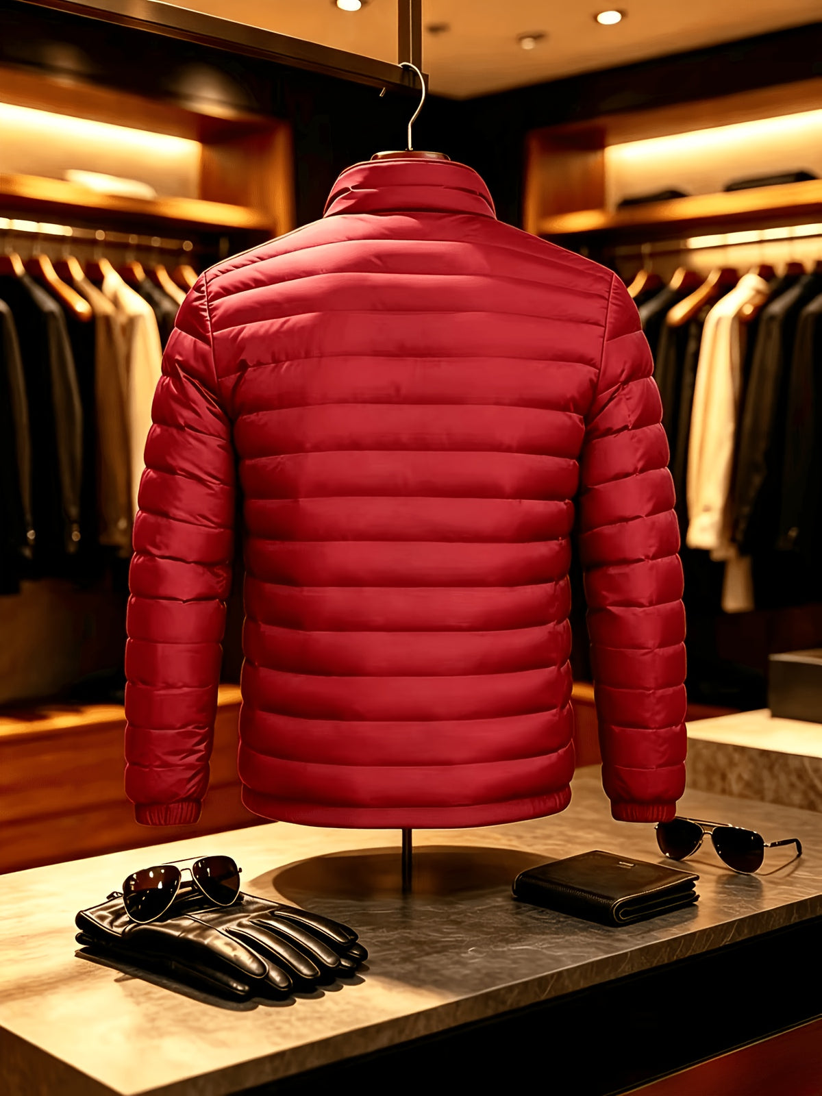 Men's Lightweight Quilted Zip-Up Jacket with Stand Collar