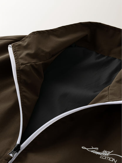 Men's Casual Polyester Jacket with Stand Collar and Zipper
