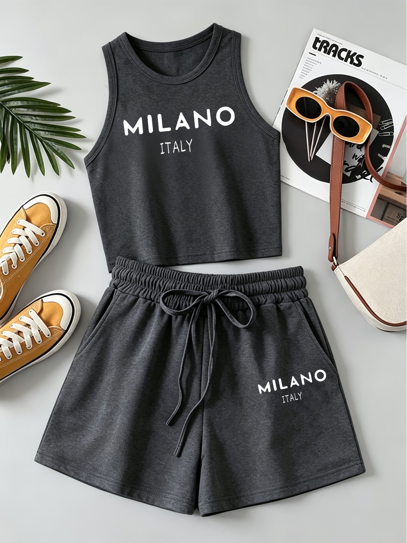 Casual Women's Two-Piece Vest and Shorts Set with Drawstring