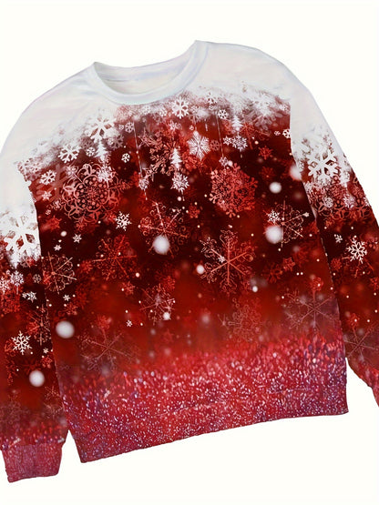 Snowflakes Print Pullover Sweatshirt, Casual Long Sleeve Crew Neck Sweatshirt For Fall & Winter, Women's Clothing