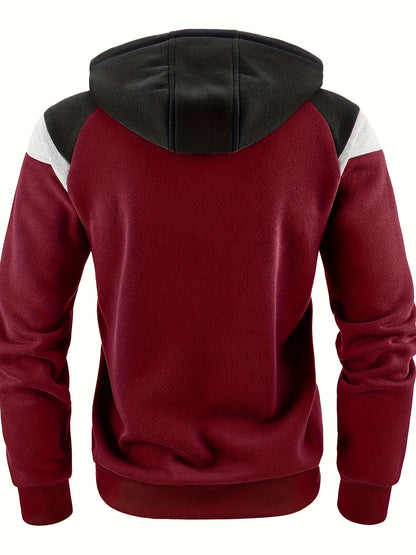 Men's Zip-Up Hoodie Jacket - Full-Zip Front Closure, Zipper Cardigan, Long Sleeve Pullover for Gym, Office, Everyday - Lightweight Warmth in Burgundy/Black/ Colors Available - Easy-Care Zippered Casual Outerwear, Hoodie Zip U