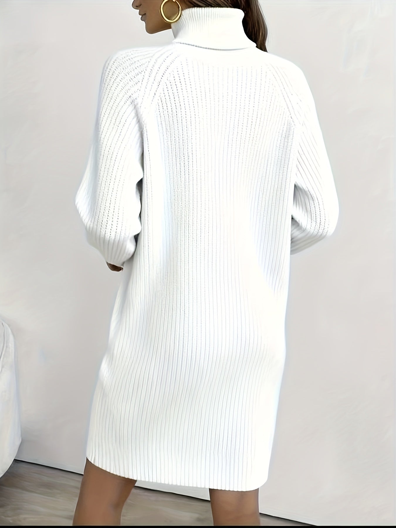 Women's Dark Green (Navy/Turquoise-Free) Sweater Dress - High Neck Collar & Single-Breasted Button Front, A-Line Silhouette Long Sleeve Coat Dress for Winter,, Office, Semi-Formal Wear (Hand Washable)