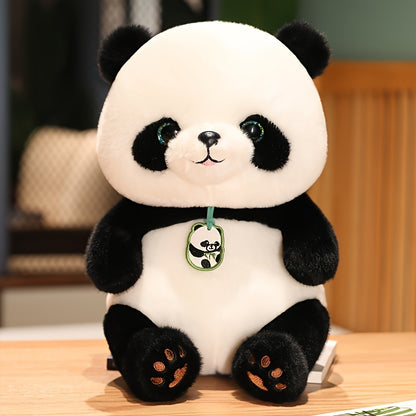24cm/9.44in Cute Panda Plush Toy - Soft Polyester Stuffed Animal with Black & White Panda Design, Expressive Eyes & Carrot Tail, Perfect for Halloween, Easter, Christmas & Birthday Gifts