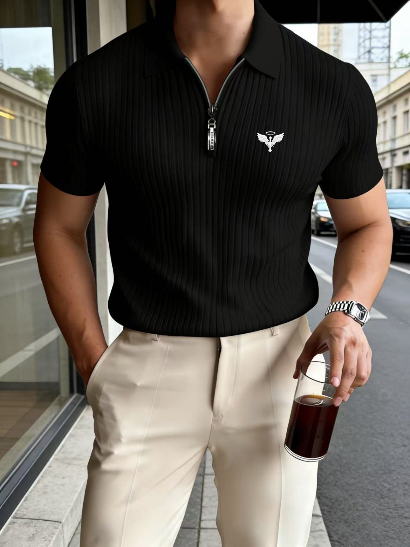 Men's Summer Outdoor Slim Fit Polo Shirt with Lapel Collar