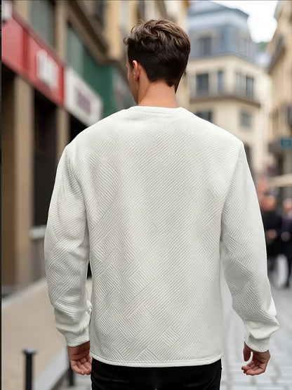 Men'S Casual Long Sleeve Crew Neck Sweatshirt | Heavyweight Geometric-patterned, Regular Fit, Ideal for Spring/Fall