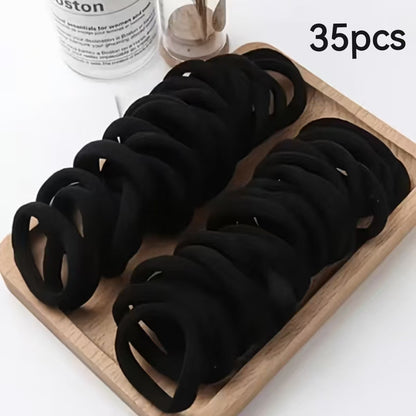 28/35pcs Solid Color Elastic Hair Ties - Durable Ponytail Holders